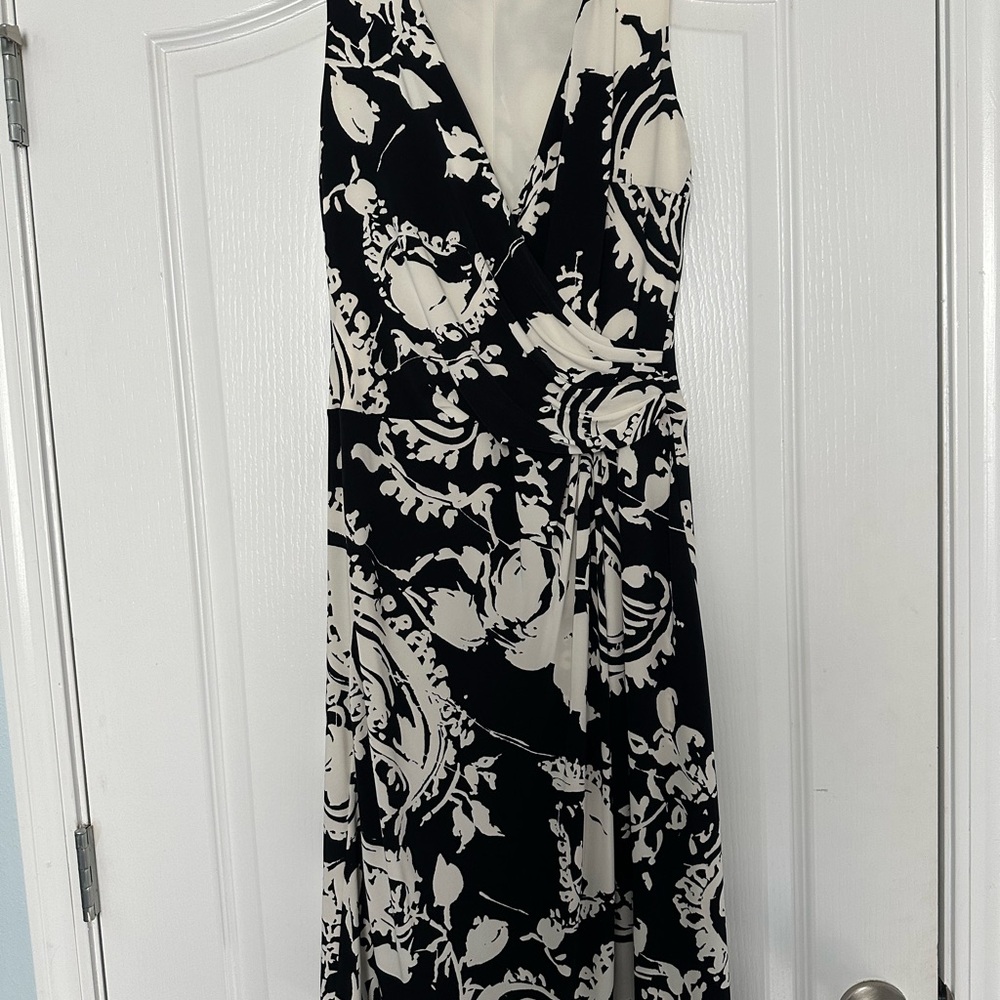 Ralph Lauren Black and Cream Floral Midi Dress
